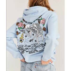 Silence + Noise Skeleton Flower Hoodie Sweatshirt Light Blue Size Medium